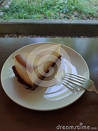 New york cheese cake dessert serve on white plate Stock Photo