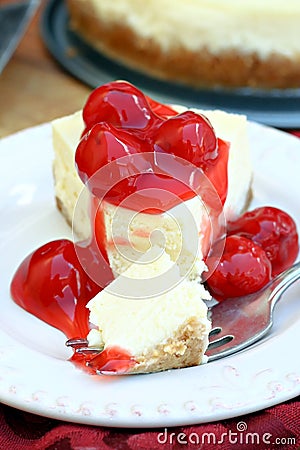 New York Cheesecake with Cherries Stock Photo