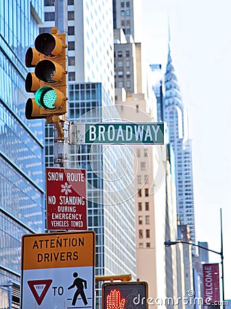 Snow Route sign on Broadway in Manhattan