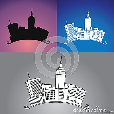 New York City Arched Drawing Vector Illustration