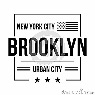 New York City, Brooklyn typography for t-shirt print. American flag in black color. T-shirt graphics Vector Illustration