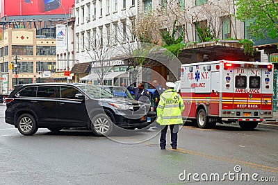 New York City Car accident collision police and ambulance in Manhattan Editorial Stock Photo