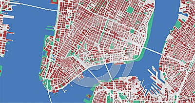 New York city center vector map. Detailed map of New York administrative area. Cityscape panorama. Road Map with buildings, water Vector Illustration