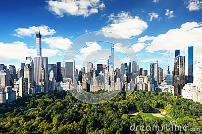 New York City - central park view to manhattan with park at sunny day - amazing birds view Editorial Stock Photo