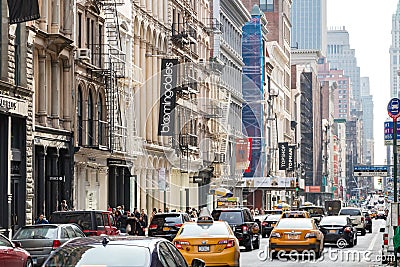 New York City, 2018: Traffic drives down Broadway Editorial Stock Photo