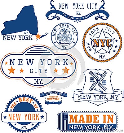 New York City, generic stamps and signs Vector Illustration