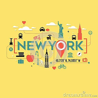 New York City icons and typography design Vector Illustration