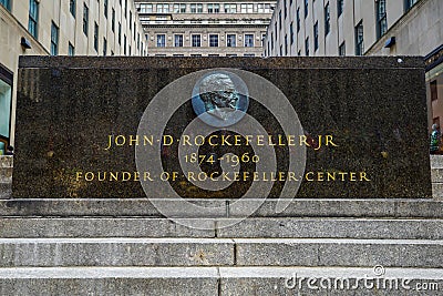 John D. Rockefeller, Jr. memorial plaque at Rockefeller Center Editorial Stock Photo