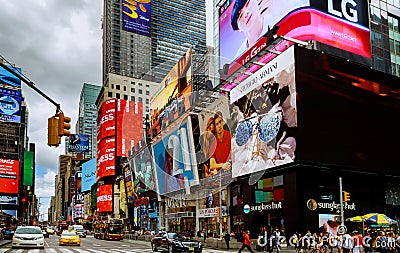 NEW YORK CITY - June 15, 2018: Manhattan, New York City. Times Square is featured with Broadway Theaters signs as a symbol of NewY Editorial Stock Photo