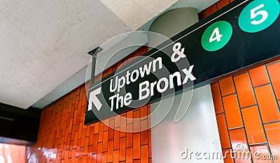 NEW YORK CITY - JUNE 8, 2013: Uptown and The Bronx station sign. Stock Photo