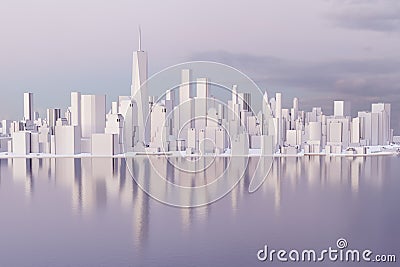 New York City lower Manhattan downtown skyline in the sunset. Low poly winter wonderland in NY Stock Photo