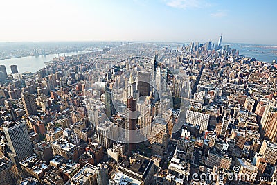 New York City Manhattan aerial view with skyscrapers in a sunny day Stock Photo