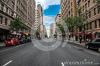 New York City Manhattan empty street at Midtown at sunny day Stock Photo