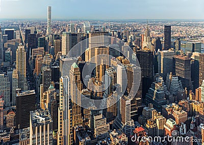 New York City Manhattan street aerial view with skyscrapers Stock Photo