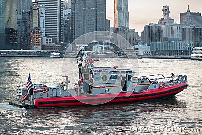 NEW YORK CITY - MAY 19, 2017: Fire department of New York FDNY rescue boat on East River Editorial Stock Photo