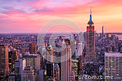 New York City Midtown with Empire State Building at Amazing Sunset Stock Photo