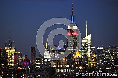 New York City Midtown at Night Editorial Stock Photo