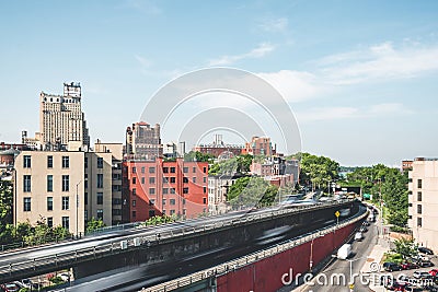 New York City, New York, Traffic next to Brooklyn Bridge Manhattan Editorial Stock Photo