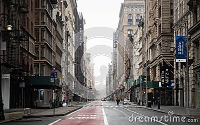 New York City empty streets with tall buildings and skyscrapers in Manhattan. Editorial Stock Photo