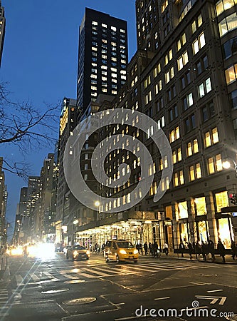 New York City Night Lights Street Traffic Buildings Evening Rush Hour Editorial Stock Photo