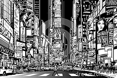 New York city at night Vector Illustration