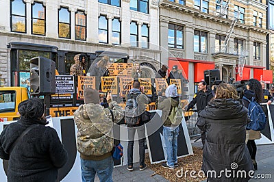 New York City, NY/USA - 11/09/2019: Protesters at an anti-Trump/Pence rally, in downtown NYC Editorial Stock Photo