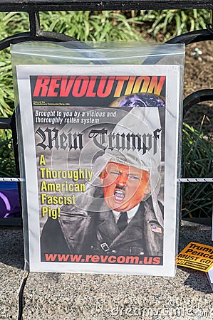 New York City, NY/USA - 11/09/2019: A sign at an anti-Trump/Pence protest, in downtown NYC Editorial Stock Photo