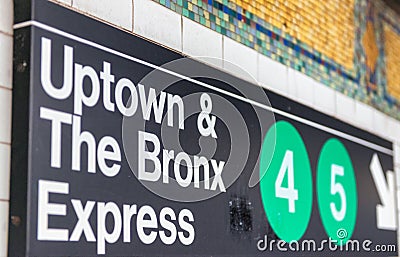 NEW YORK CITY - OCTOBER 24, 2015: Uptown and Bronx subway signs. Stock Photo