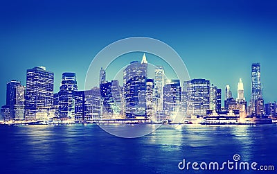 New York City Panorama Night Concept Stock Photo