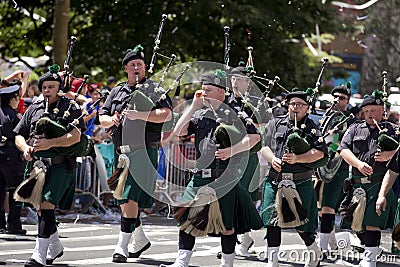 New York City Sanitation Department Bagpipe Marching Band Editorial Stock Photo