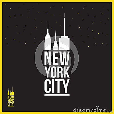 New York City sign, illustration, silhouettes of skyscrapers Vector Illustration
