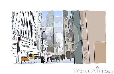 New york city sketch street illustrator watercolor Stock Photo
