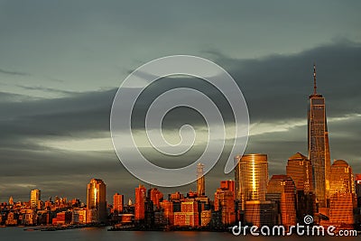 New york city skyline daytime sun clouds Stock Photo