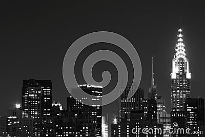 New York City skyline at Night Lights Editorial Stock Photo