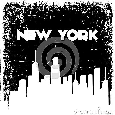 New York city skyline silhouette on grunge background. Vector hand drawn illustration. Vector Illustration