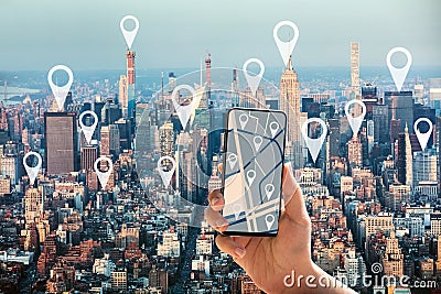 Tourist Using Gps Map Navigation Application On Smartphone Stock Photo