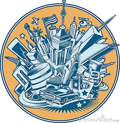 New York City skyline Cartoon Illustration