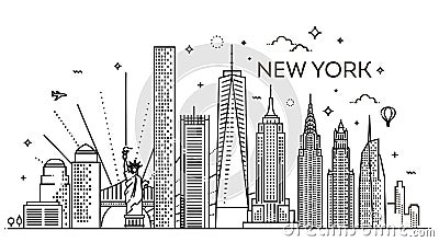 New York city skyline, vector illustration, flat design Vector Illustration