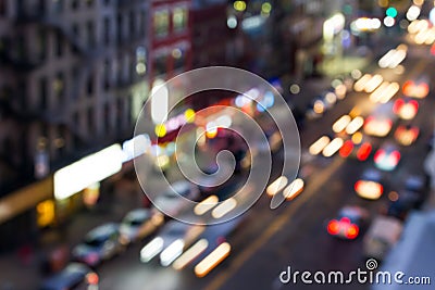 New York City street view with blurred night lights on Bowery through the Chinatown neighborhood of Manhattan Stock Photo