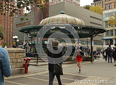 New York City Streets People Walking Union Square NYC Downtown Manhattan City Life Editorial Stock Photo