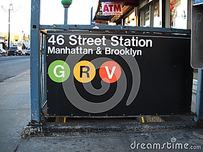 New York City Subway Sign In Queens New York. Editorial Stock Photo