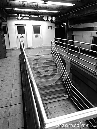 New York City subway stairs Stock Photo