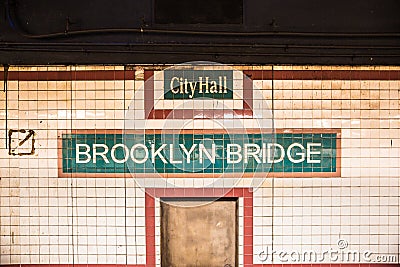 New York City Subway Station City Hall Brooklyn Bridge Editorial Stock Photo