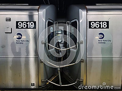 New York City Subway Train Black and White Symmetrical Background Editorial Stock Photo