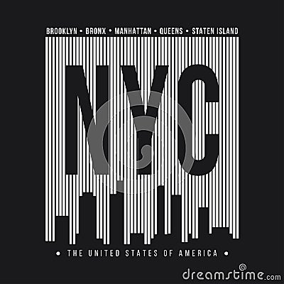 New York City for t-shirt print. New York skyline silhouette. T-shirt graphics Vector Illustration