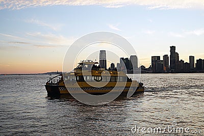 New York City Taxi Boat Skyline yellowo USA yellow Editorial Stock Photo