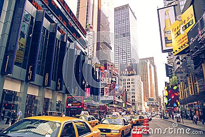 New York city taxi rank near the Broadway Theatre Editorial Stock Photo