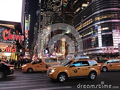 New York City Times Square TaxiCab night lights Editorial Stock Photo