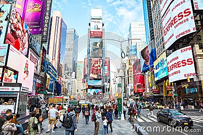 New York City, United States - November 2, 2017: City life in Times Square at daytime Editorial Stock Photo