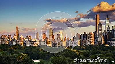 New York City Upper East Side skyline at sunset, USA. Stock Photo